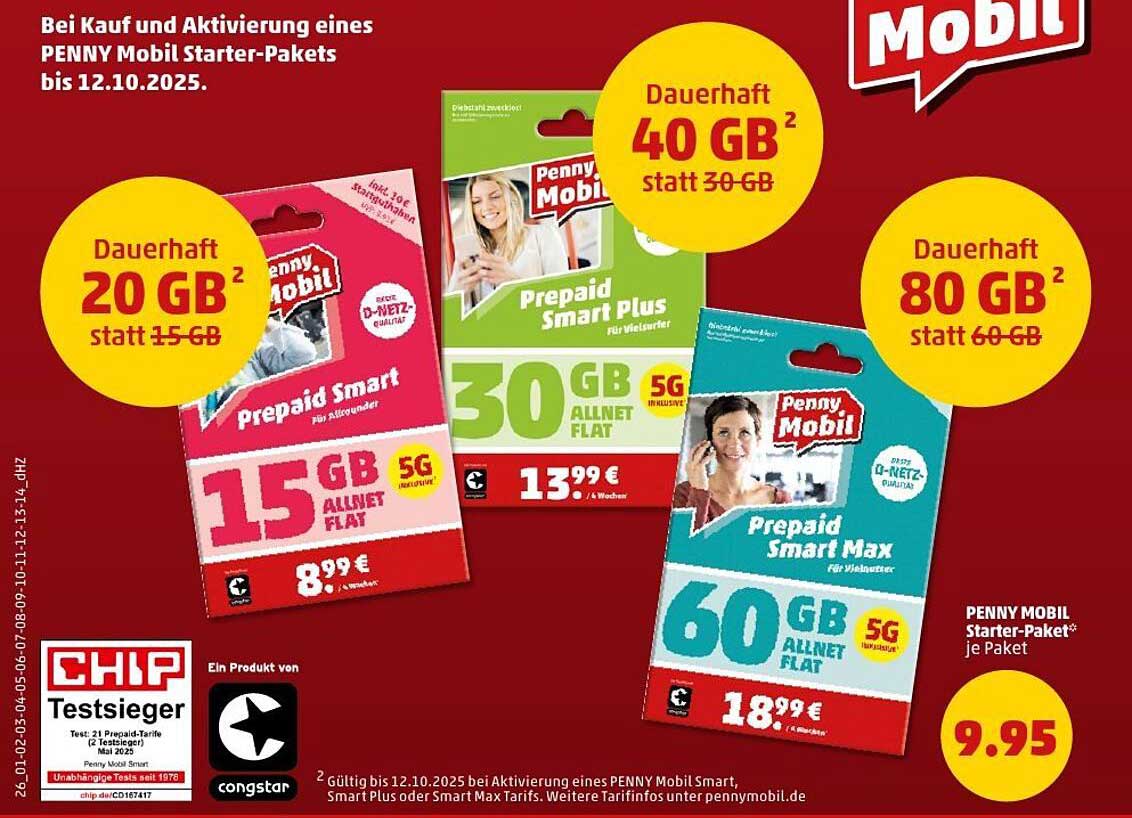 PENNY Mobil Starter-Paket mit bis zu 80 GB für nur 9,95 €