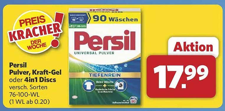 Persil Pulver, Kraft-Gel oder 4in1 Discs – verschiedene Sorten, 76-100 WL