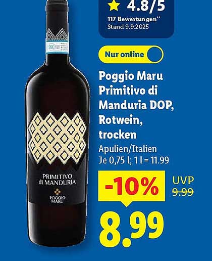Poggio Maru Primitivo di Manduria DOP, Rotwein, trocken