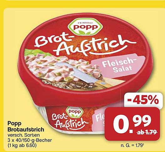 Popp Brotaufstrich Fleischsalat 3 x 40/150-g-Becher