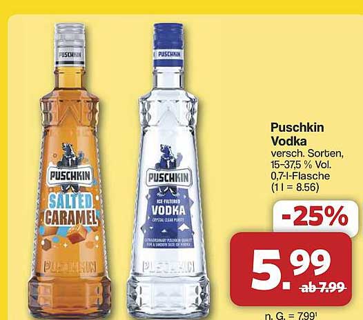Puschkin Vodka - verschiedene Sorten, 0,7 l Flasche