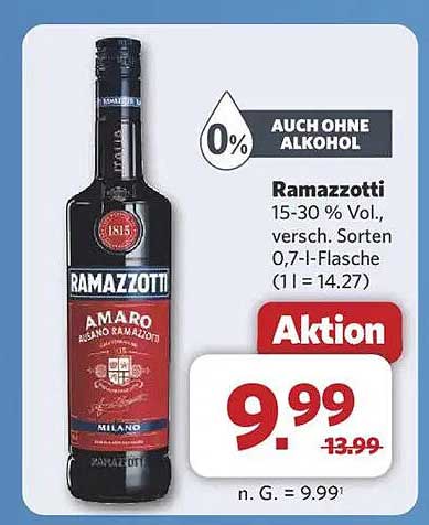 Ramazzotti Amaro 0,7 l - Aktion zum unschlagbaren Preis!