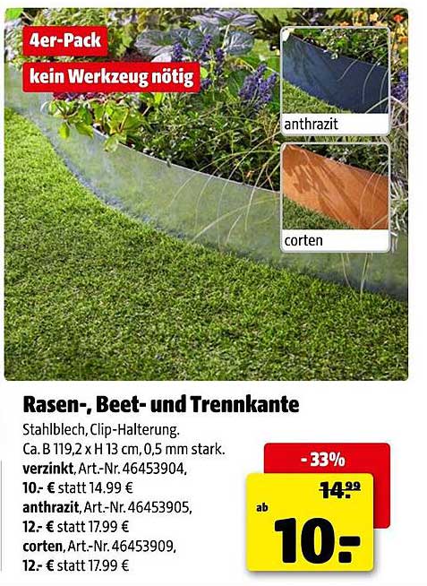 Rasen-, Beet- und Trennkante 4er-Pack