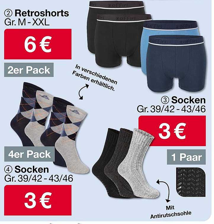 Retroshorts und Socken im Sonderangebot