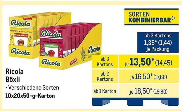 Ricola Böxli - Verschiedene Sorten 10x20x50-g-Karton