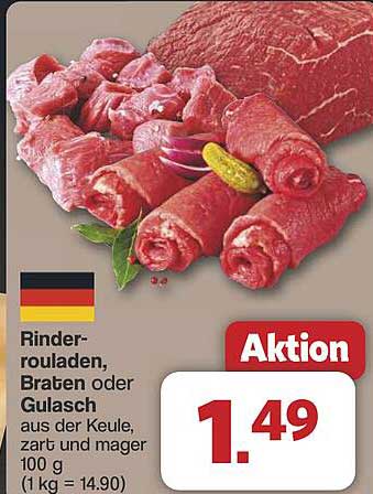 Rinderrouladen, Braten oder Gulasch aus der Keule, zart und mager