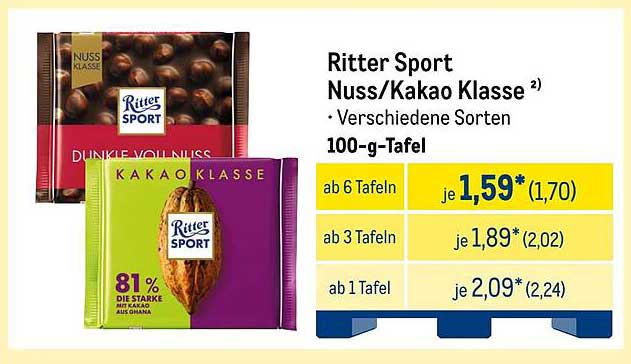 Ritter Sport Nuss/Kakao Klasse – Verschiedene Sorten 100-g-Tafel