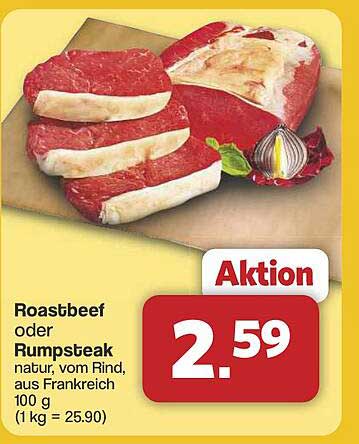 Roastbeef oder Rumpsteak – natur, vom Rind, aus Frankreich