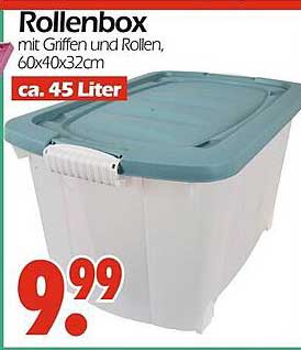 Rollenbox mit Griffen und Rollen, 60x40x32cm, ca. 45 Liter