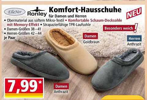 Ronley Komfort-Hausschuhe für Damen und Herren