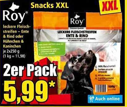 Roy Snacks XXL - Leckere Fleischstreifen für Hunde - Ente & Rind oder Hühnchen & Kaninchen