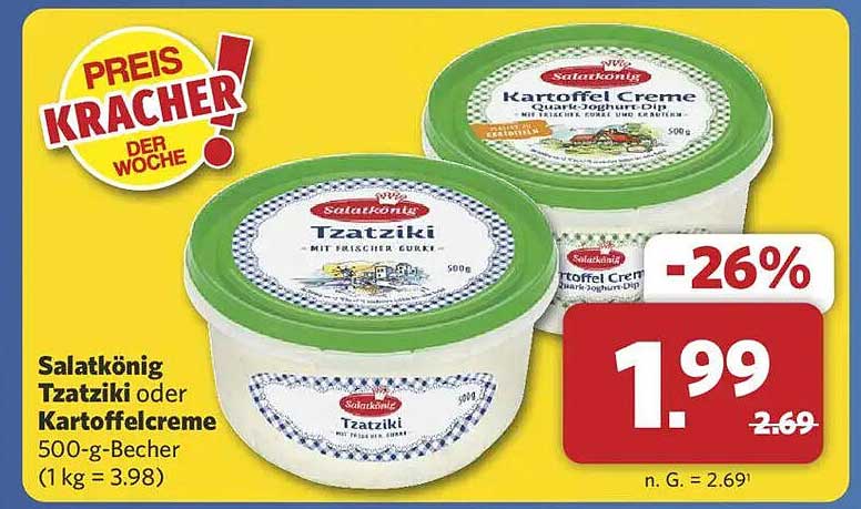 Salatkönig Tzatziki oder Kartoffelcreme 500-g-Becher