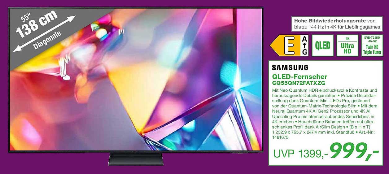 Samsung QLED-Fernseher GQ55QN72FATXZG