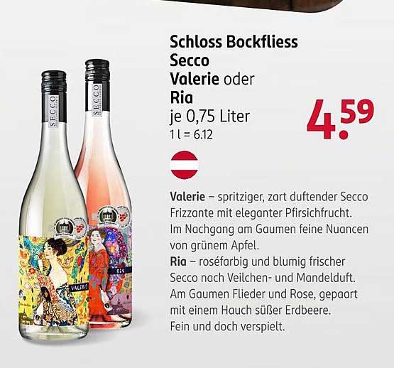 Schloss Bockfliess Secco Valerie oder Ria je 0,75 Liter