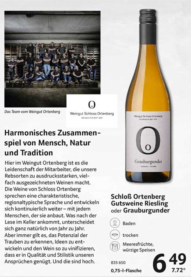 Schloß Ortenberg Gutsweine Riesling oder Grauburgunder 0,75 l-Flasche