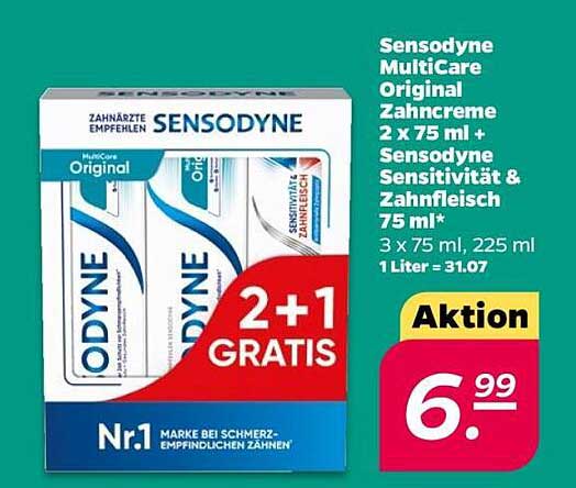 Sensodyne MultiCare Original Zahnpasta 2 x 75 ml + Sensodyne Sensitivität & Zahnfleisch 75 ml