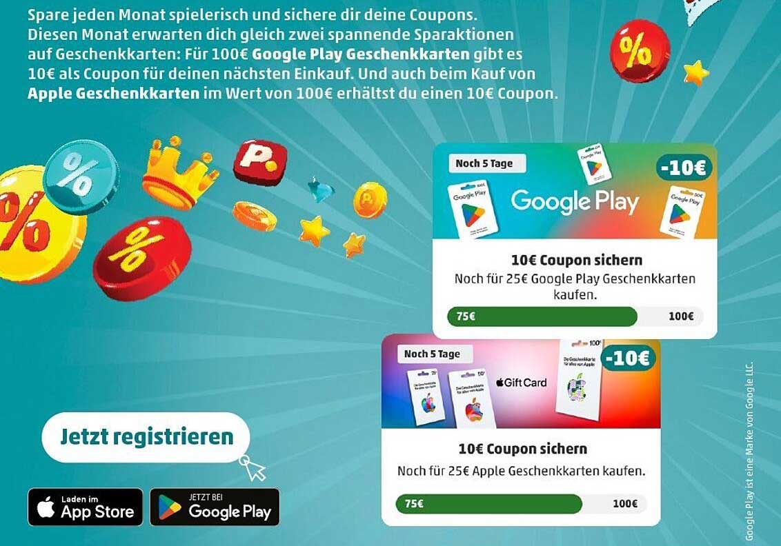 Sichere dir jetzt deinen 10€ Coupon für Google Play und Apple Geschenkkarten!