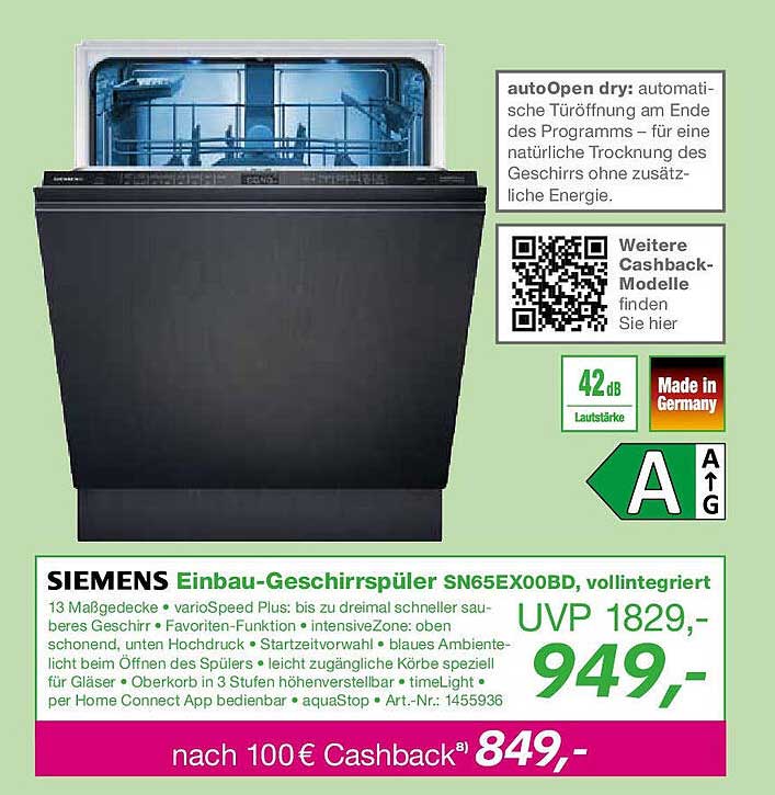 SIEMENS Einbau-Geschirrspüler SN65EX00BD, vollintegriert