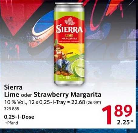 Sierra Lime oder Strawberry Margarita - 0,25 l Dose zum Aktionspreis