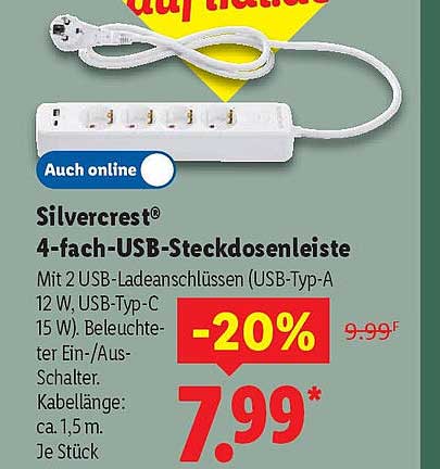 Silvercrest® 4-fach-USB-Steckdosenleiste