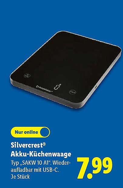 Silvercrest® Akku-Küchenwaage Typ „SAKW 10 A1“: Wiederaufladbar mit USB-C
