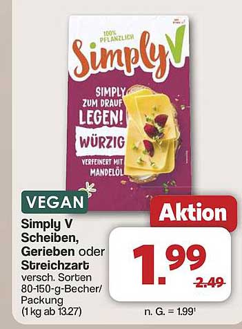 Simply V Scheiben, Gerieben oder Streichzart - 100% pflanzlich