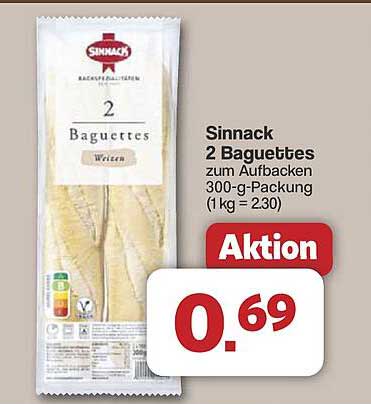 Sinnack 2 Baguettes zum Aufbacken 300-g-Packung