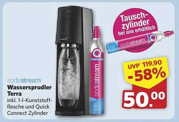 sodastream Wassersprudler Terra inkl. 1-l-Kunststoffflasche und Quick Connect Zylinder