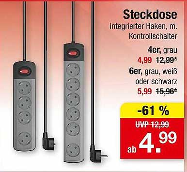 Steckdose mit integriertem Haken und Kontrolschalter