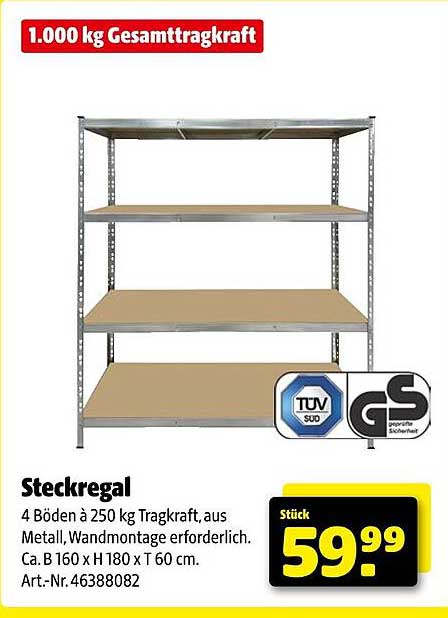 Steckregal mit 1.000 kg Gesamttragkraft