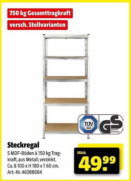 Steckregal mit 750 kg Gesamttragkraft – mehrere Stellvarianten verfügbar