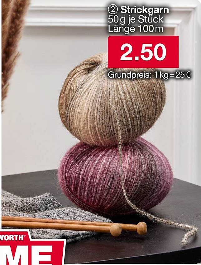 Strickgarn 50 g je Stück - Länge 100m
