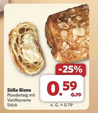 Süße Biene Plunderteig mit Vanillecreme Stück
