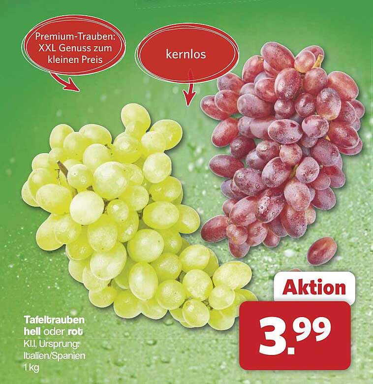 Tafeltrauben hell oder rot – KII, Ursprung: Italien/Spanien 1 kg