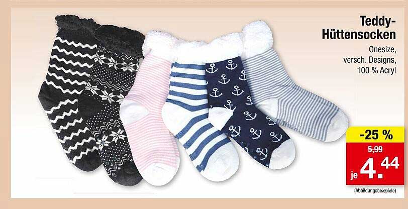 Teddy-Hüttensocken, verschiedene Designs, 100 % Acryl