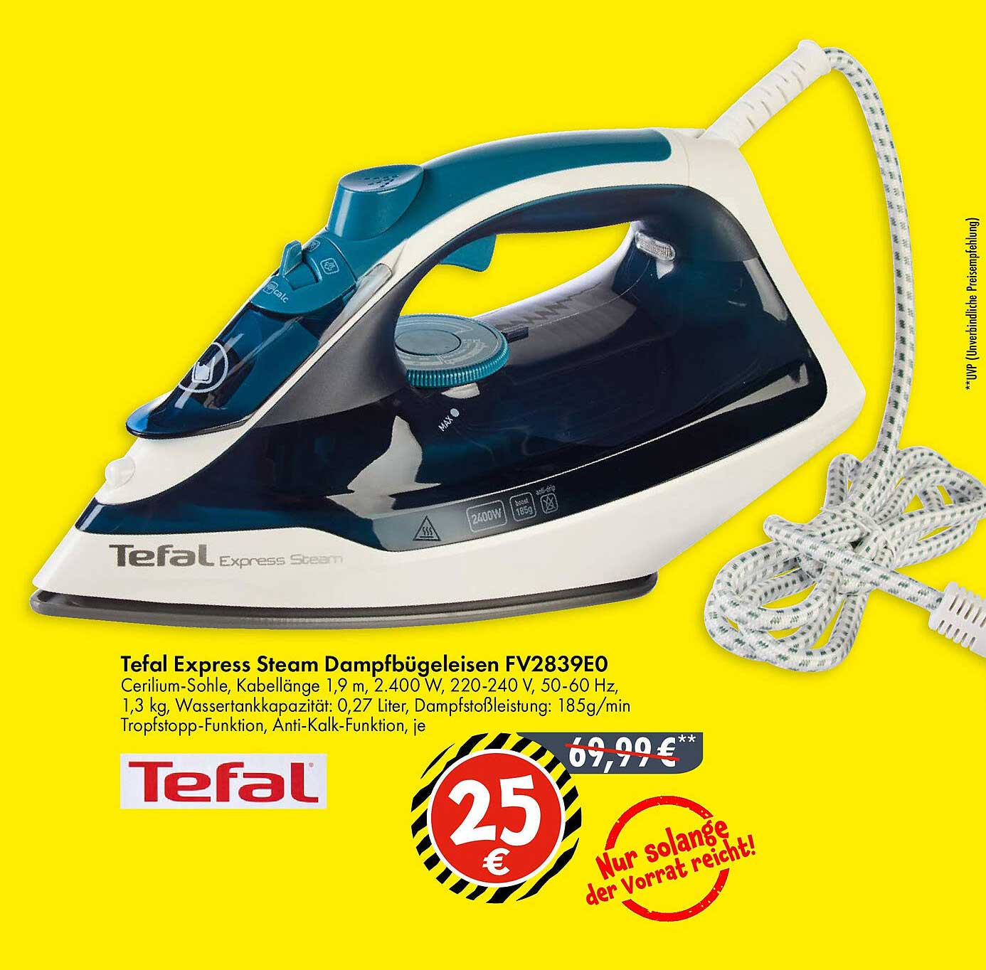 Tefal Express Steam Dampfbügeleisen FV2839E0