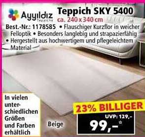 Teppich SKY 5400 in Beige – Flauschiger Kurzflor für jeden Raum