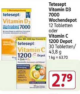 Tetesept Vitamin D3 7000 Wochnendepot 12 Tabletten oder Vitamin C 1200 Depot 30 Tabletten