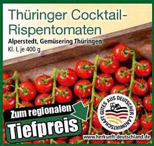 Thüringer Cocktail-Rispentomaten, Alperstedt, Gemüsesorgung Thüringen, Kl. I, je 400 g