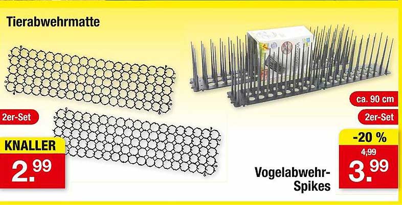 Tierabwehrmatte 2er-Set und Vogelabwehr-Spikes 2er-Set