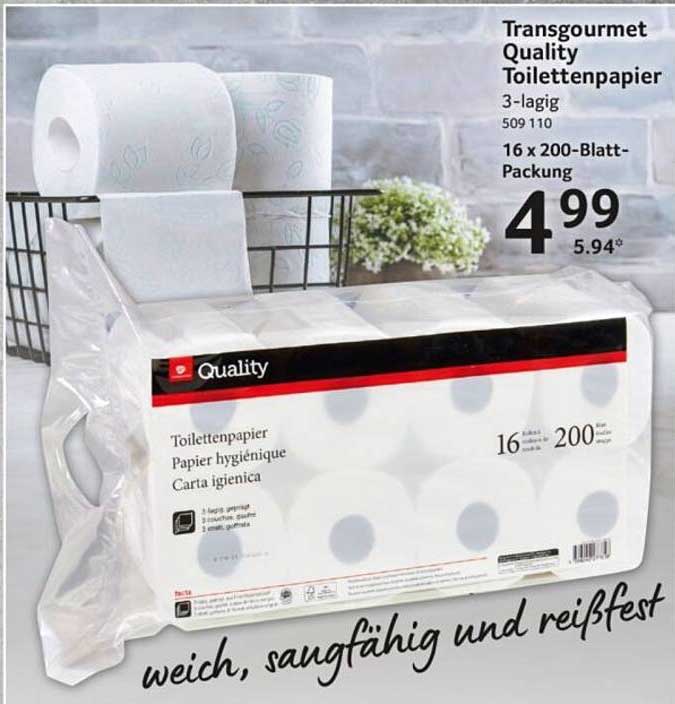 Transgourmet Quality Toilettenpapier 3-lagig, 16 x 200-Blatt-Packung