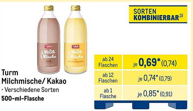 Turm Milchmischung/Kakao – Verschiedene Sorten 500-ml-Flasche