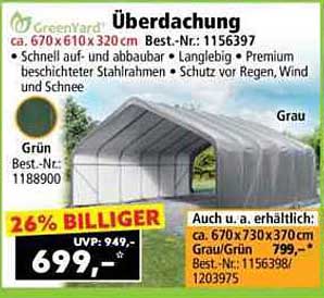 Überdachung ca. 670 x 610 x 320 cm