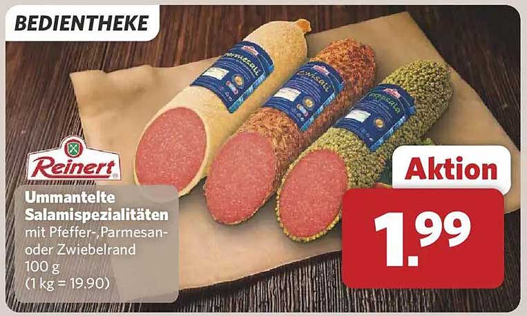 Ummantelte Salamispezialitäten mit Pfeffer-, Parmesan- oder Zwiebelrand 100 g