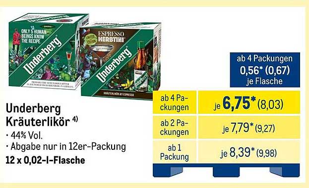 Underberg Kräuterlikör 12 x 0,02 l-Flasche