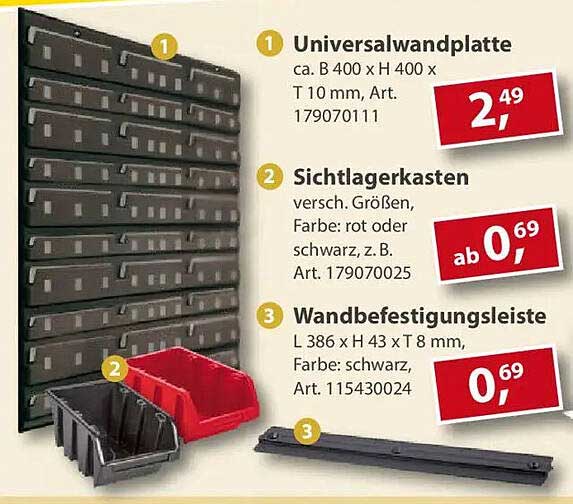 Universal-Wandplatte, Sichtlagerkasten und Wandbefestigungsleiste - Ihre praktischen Helfer