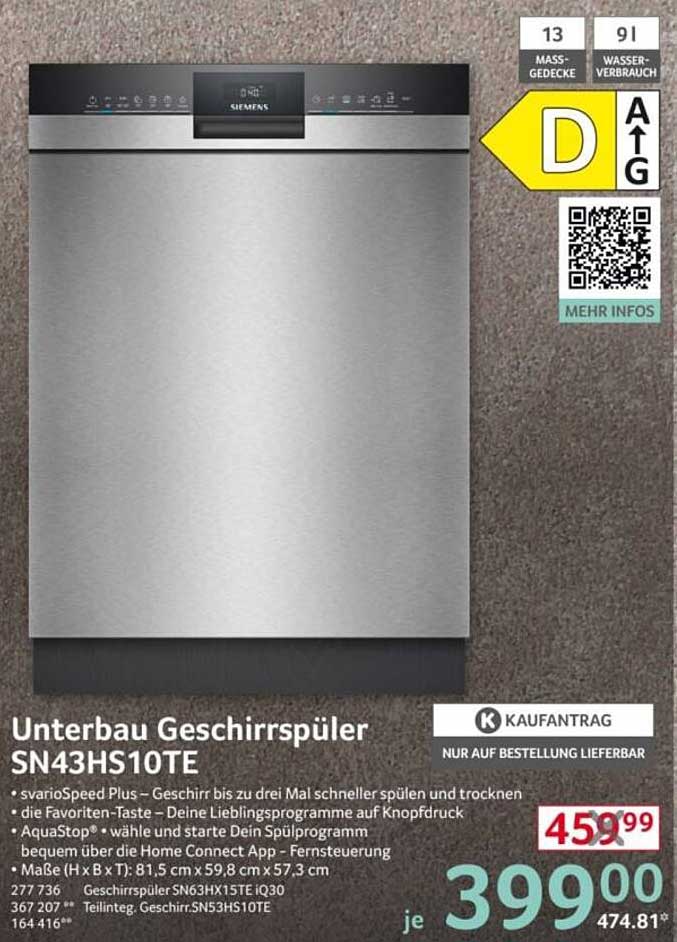 Unterbau Geschirrspüler SN43HS10TE