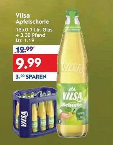 Vilsa Apfelschorle 12x0.7 Ltr. Glas + 3.30 Pfand Ltr. 1.19