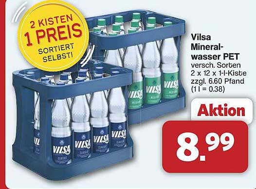 Vilsa Mineralwasser PET 2 x 12 x 1-l-Kiste für nur 8,99 €