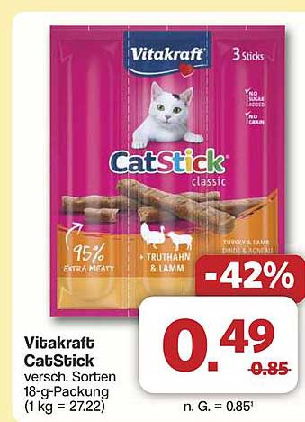 Vitakraft CatStick - Truthahn & Lamm 18-g-Packung